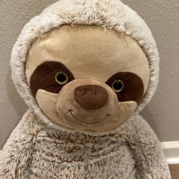 HUGE Goffa Plush Sloth 38" Soft Stuffed Animal Jumbo Sloth Gold Eyes Tan Brown - Picture 3 of 12